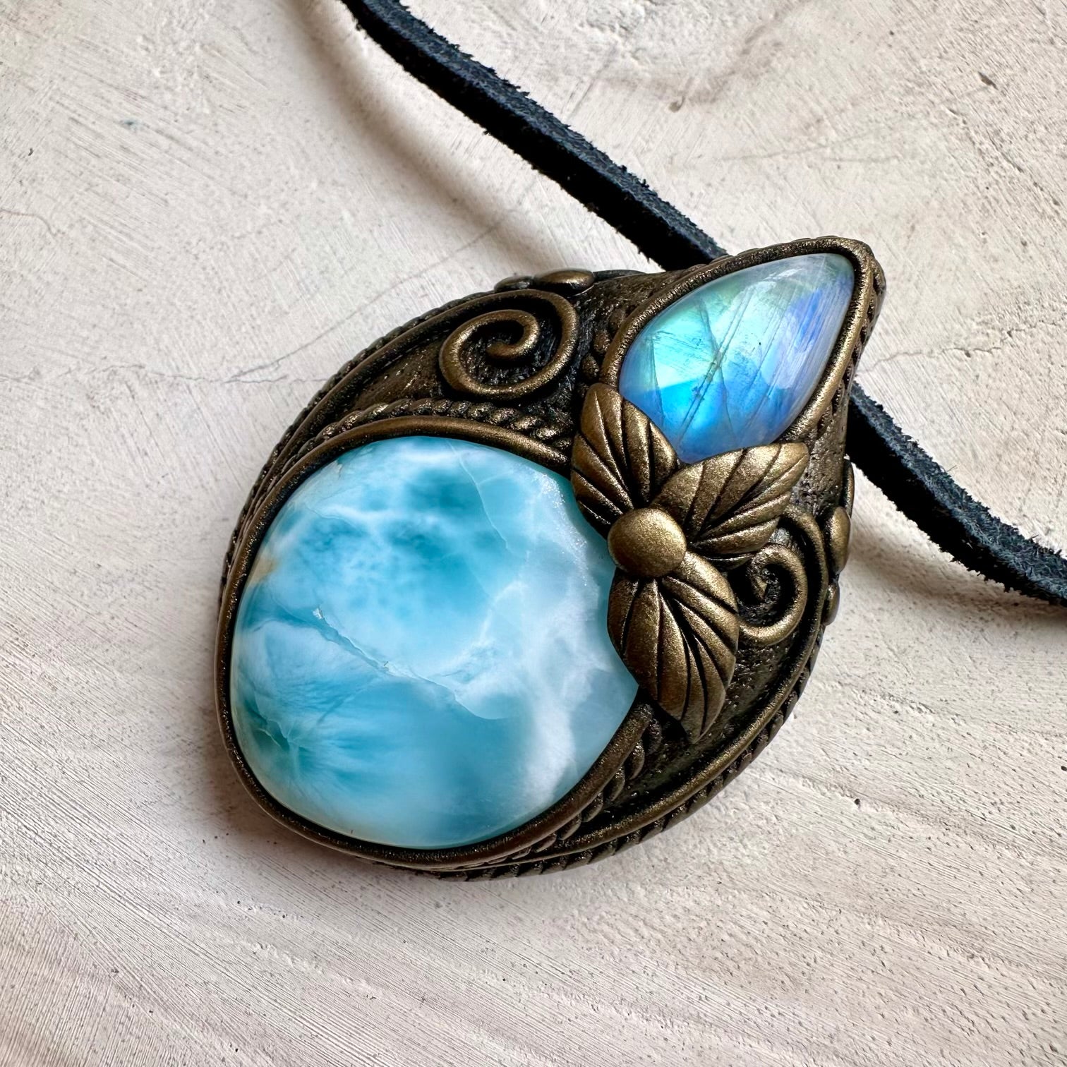 Spiritual jewelry combining larimar and moonstone