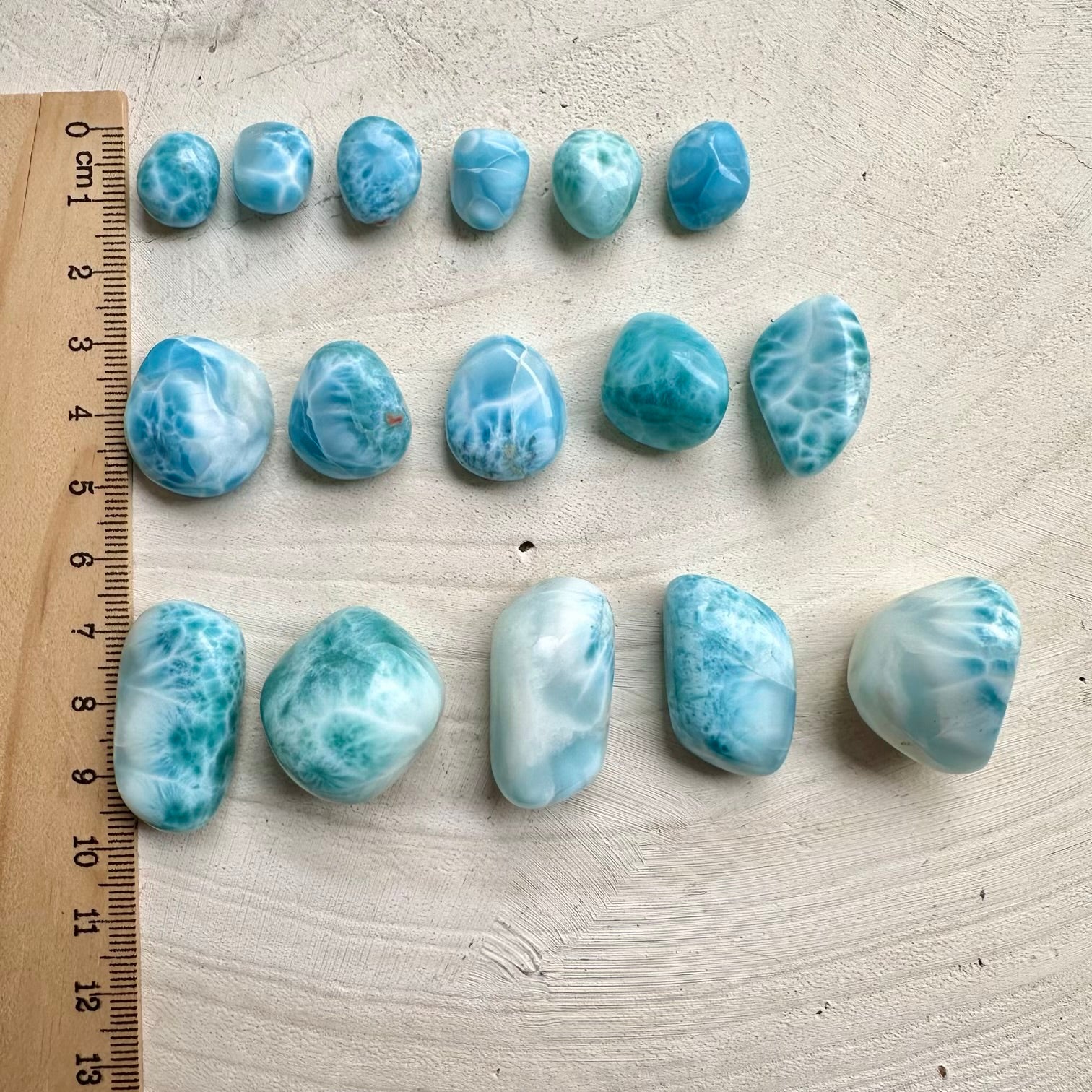 Small medium and large larimar tumbled stones