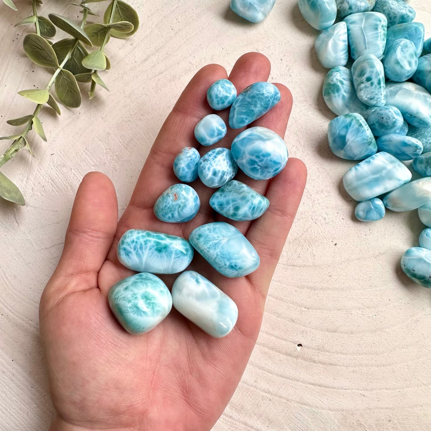 Larimar crystal tumbled stone for healing and meditation