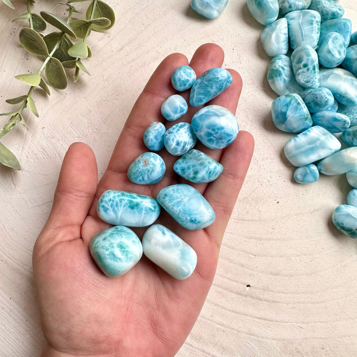 Larimar crystal tumbled stone for healing and meditation