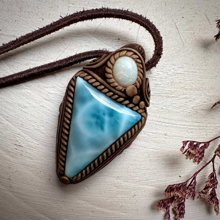 Larimar and Australian Opal Necklace - FairyGardenGlow