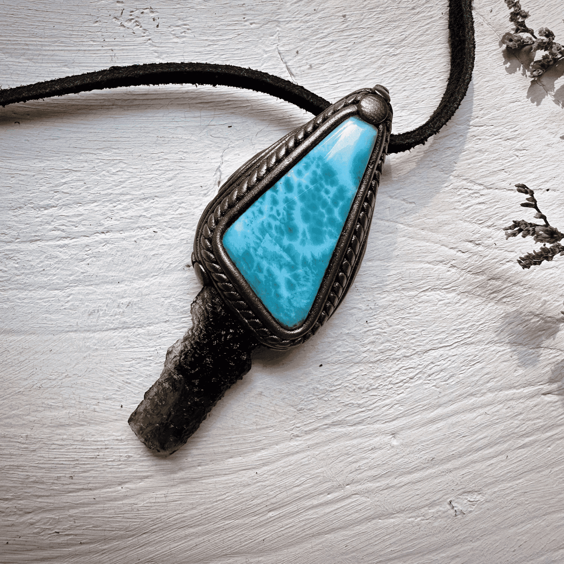 Larimar and Moldavite Pendant Necklace - FairyGardenGlow