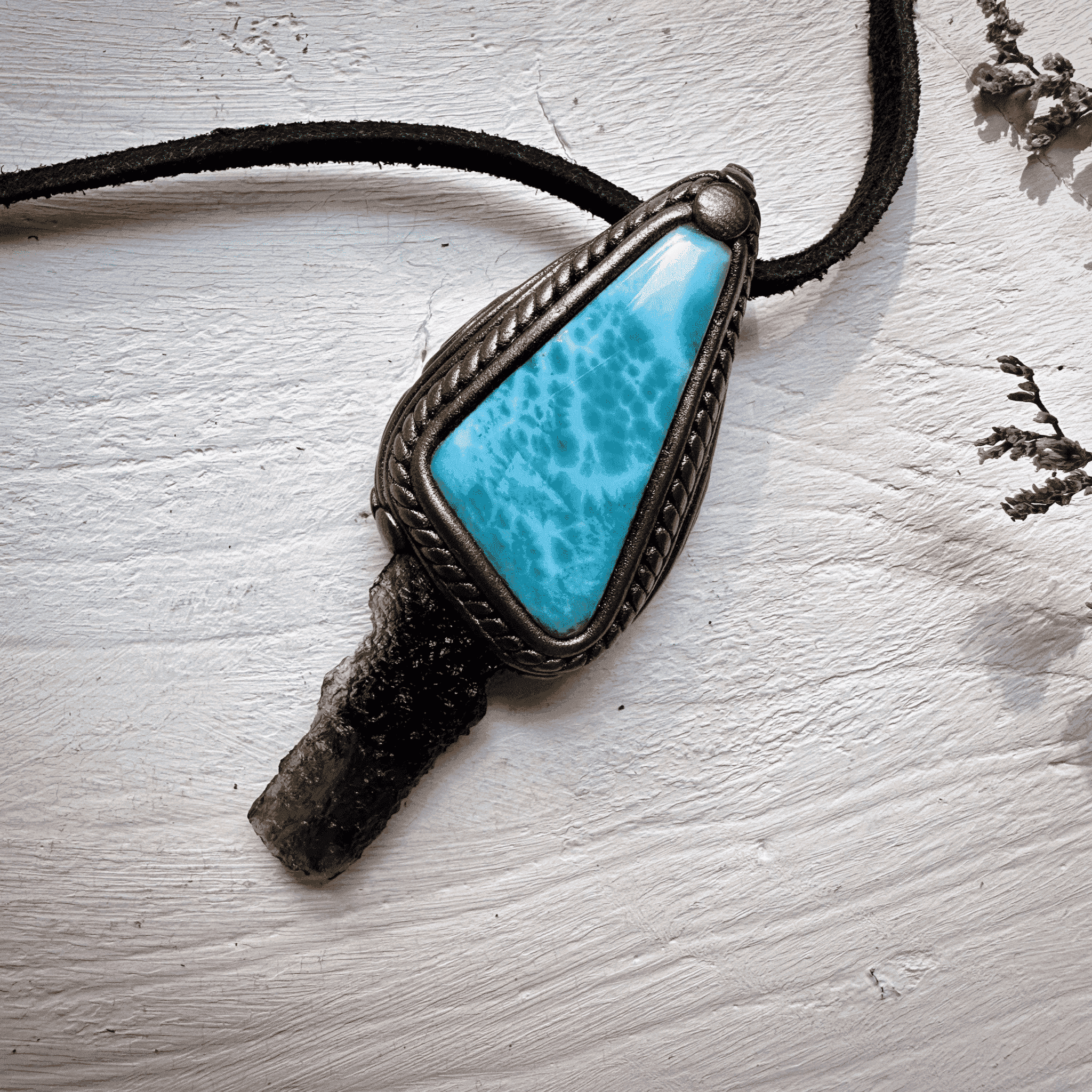 Larimar and Moldavite Pendant Necklace - FairyGardenGlow