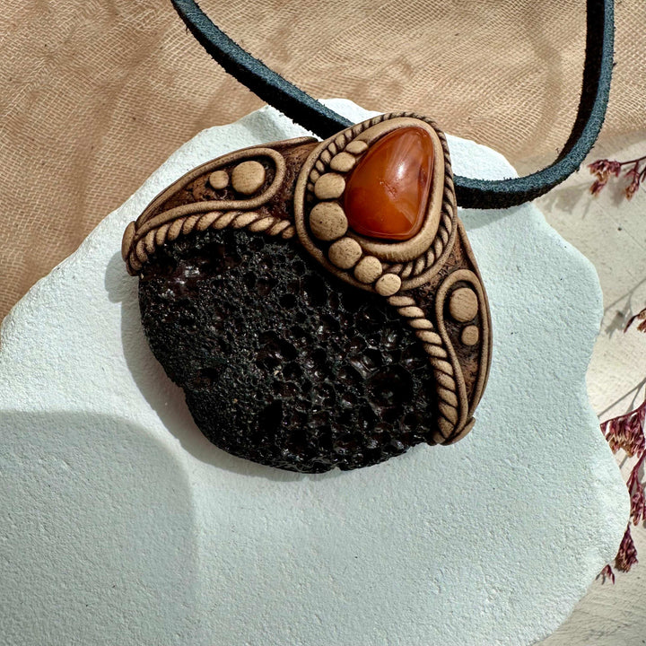 Lava Stone and Baltic Amber Necklace - FairyGardenGlow