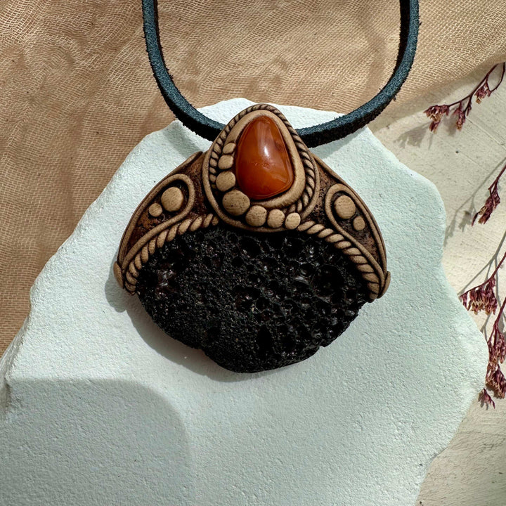 Lava Stone and Baltic Amber Necklace - FairyGardenGlow