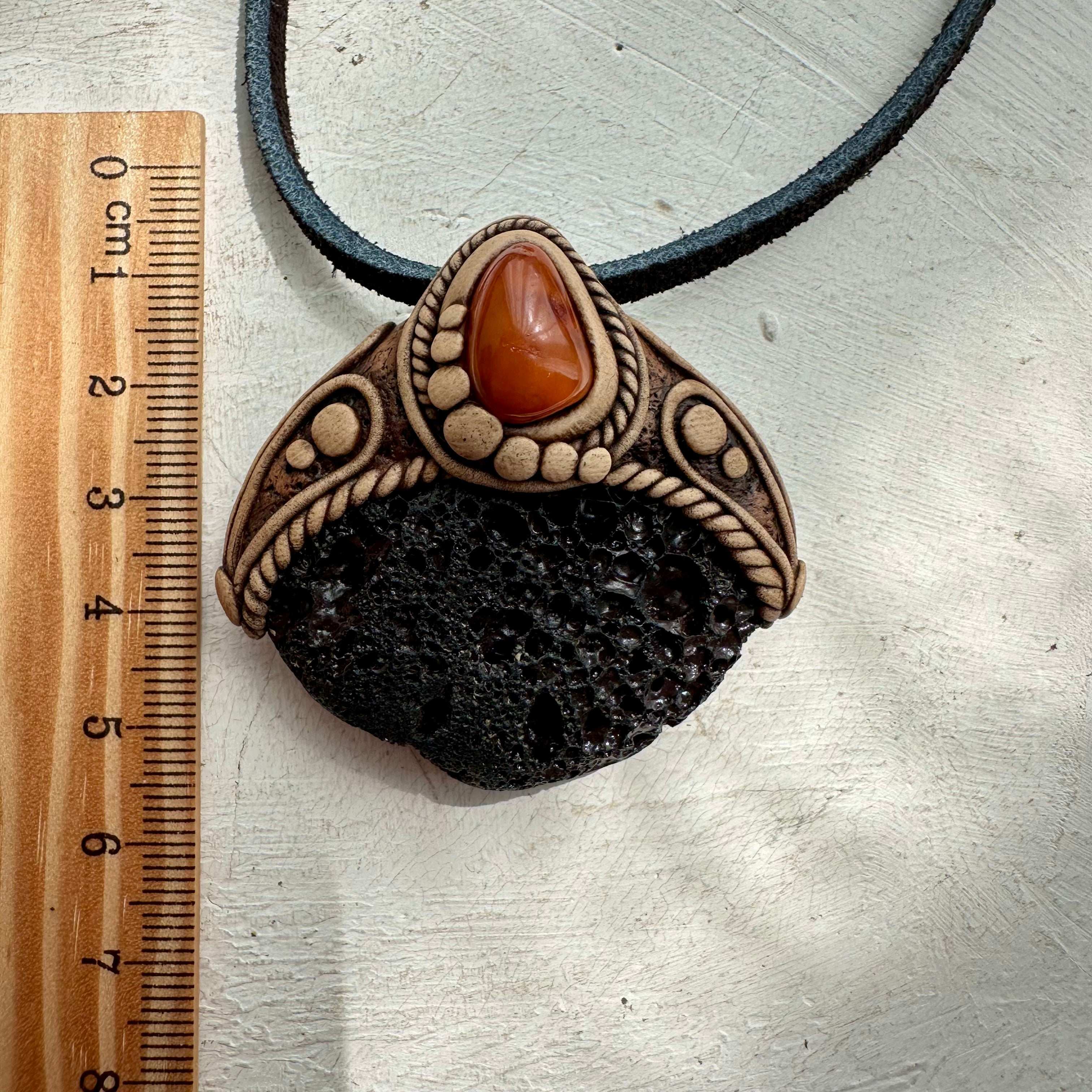 Lava Stone and Baltic Amber Necklace - FairyGardenGlow