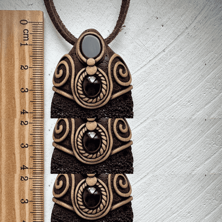Lava Stone Black Onyx and Red Garnet Pendant Necklace - FairyGardenGlow