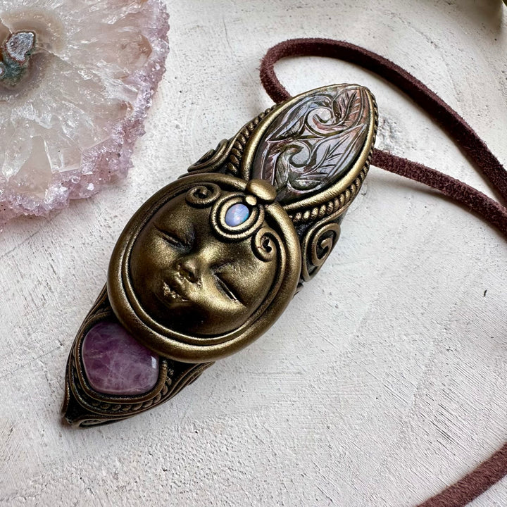 Spiritual crystal pendant with labradorite and Australian opal