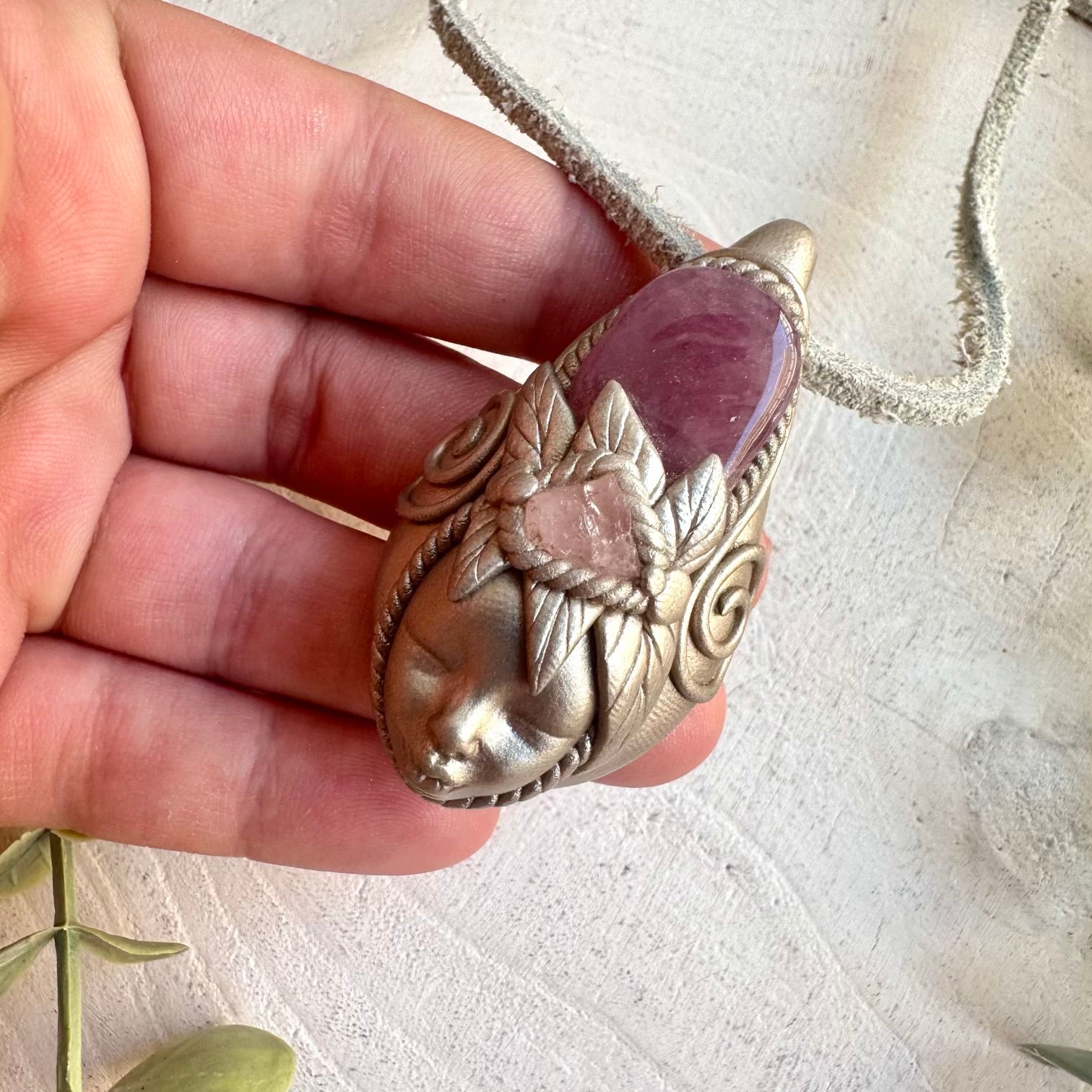 Lavender Quartz and Rose Quartz goddess necklace handmade boho crystal jewelry with natural gemstones
