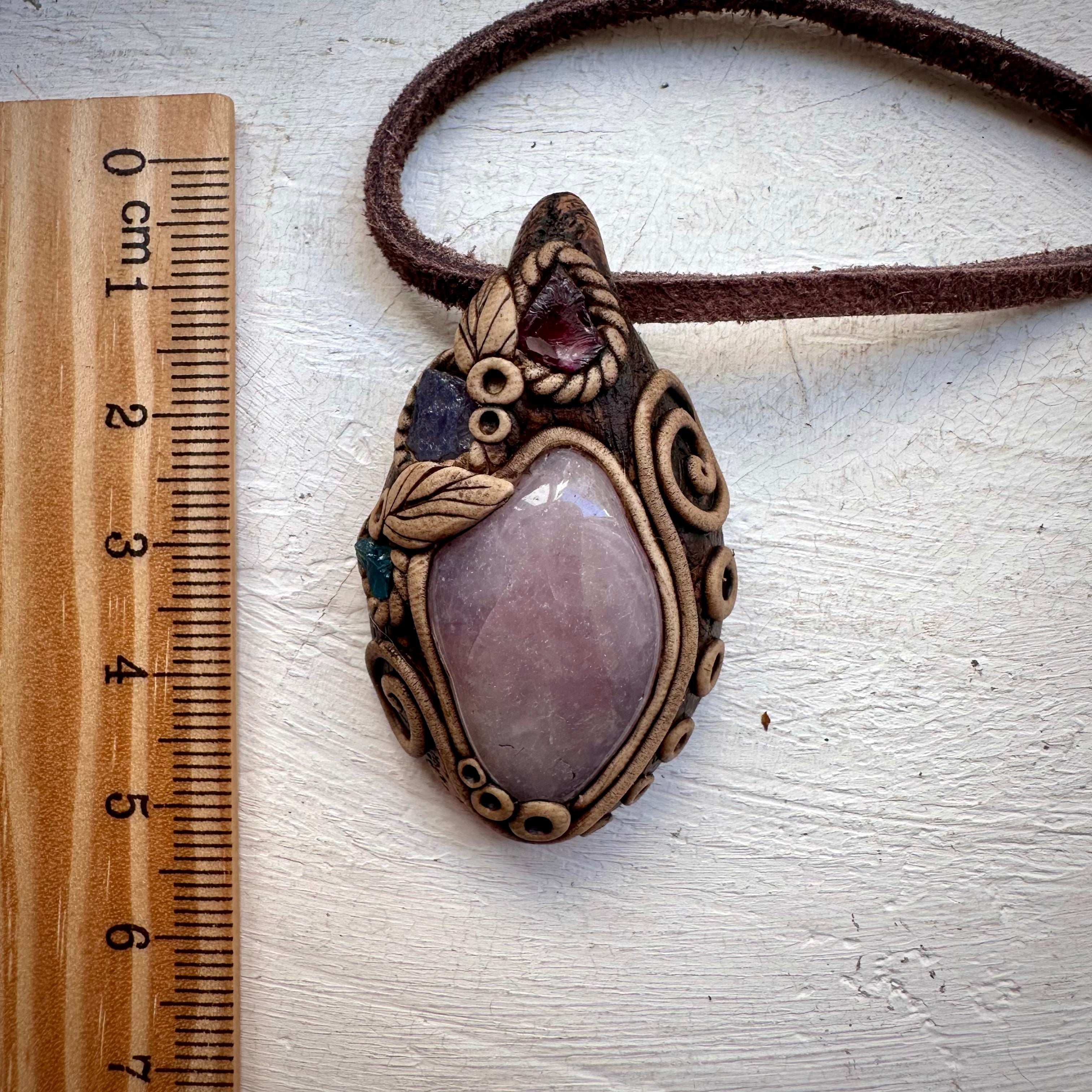Lavender Quartz Rhodolite Garnet Tanzanite and Blue Apatite Pendant Necklace - FairyGardenGlow