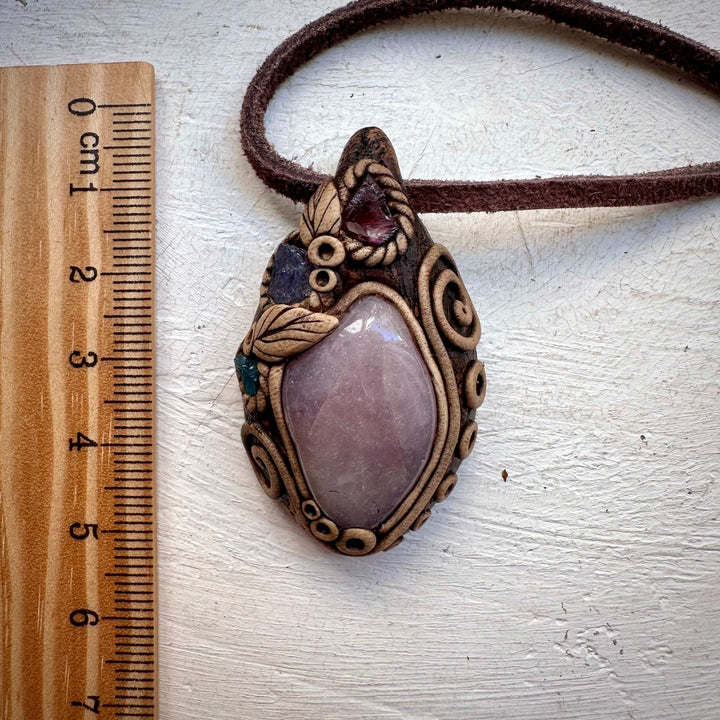 Lavender Quartz Rhodolite Garnet Tanzanite and Blue Apatite Pendant Necklace - FairyGardenGlow