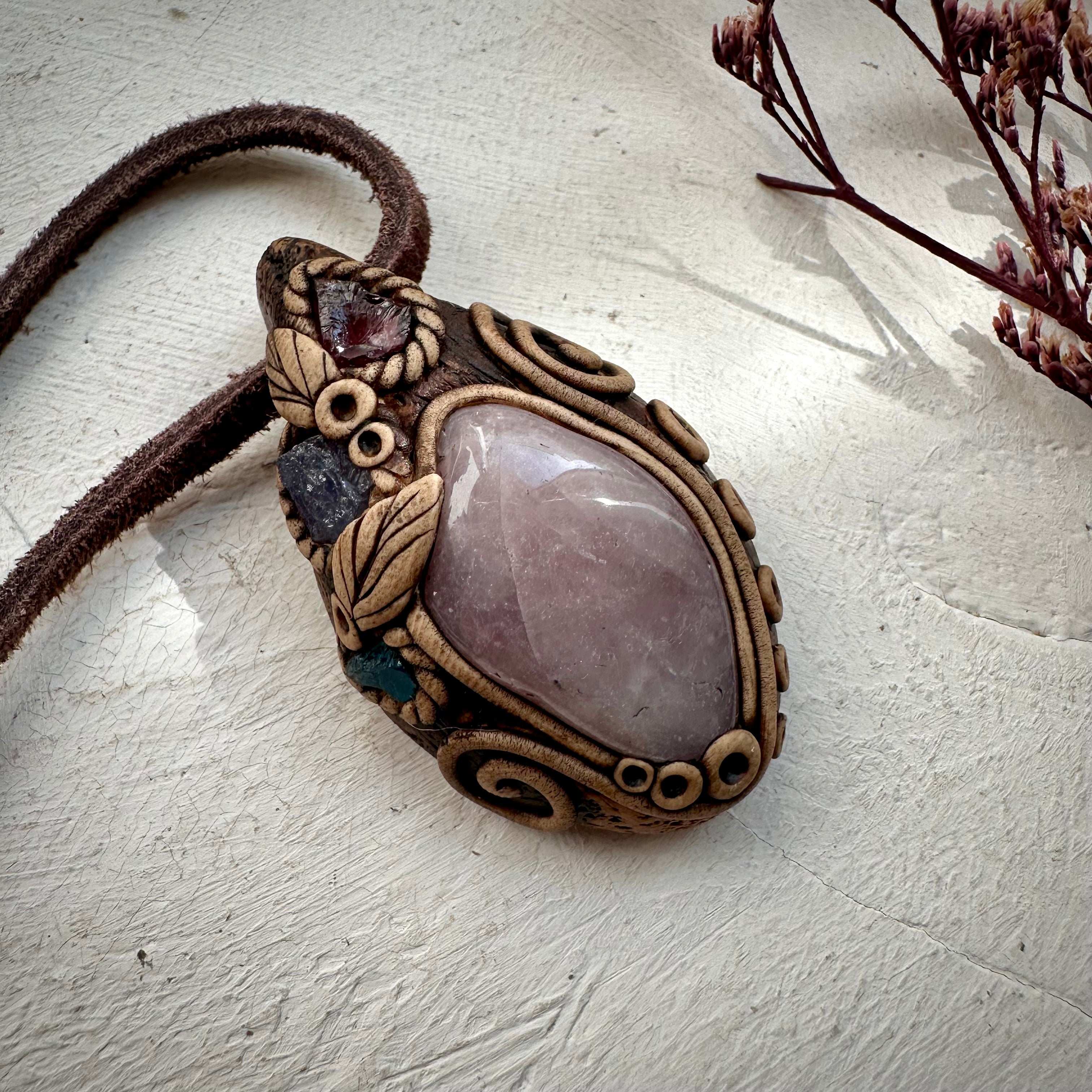 Lavender Quartz Rhodolite Garnet Tanzanite and Blue Apatite Pendant Necklace - FairyGardenGlow