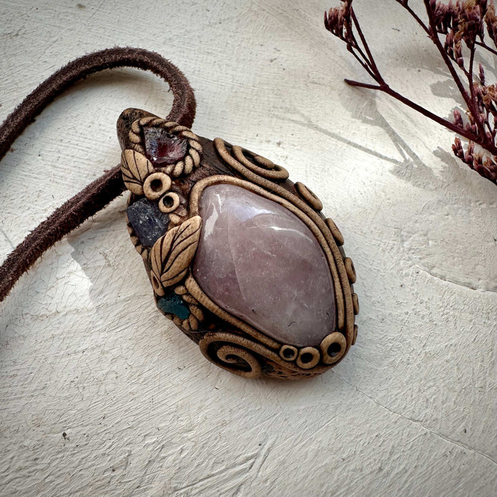 Lavender Quartz Rhodolite Garnet Tanzanite and Blue Apatite Pendant Necklace - FairyGardenGlow