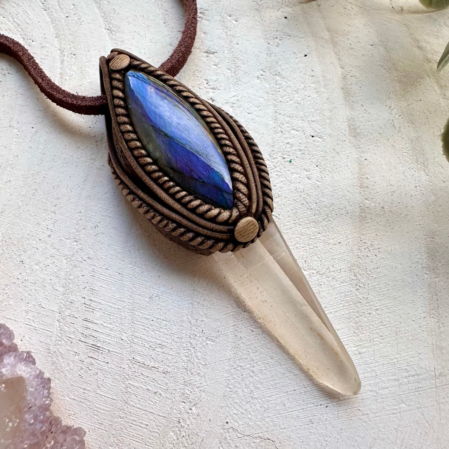 Handmade talisman necklace with lemurian quartz