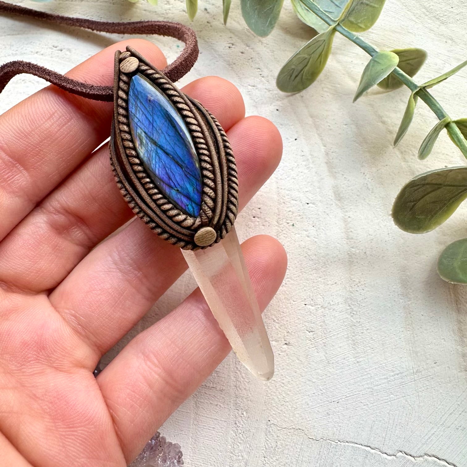 Handmade necklace with lemurian quartz and labradorite