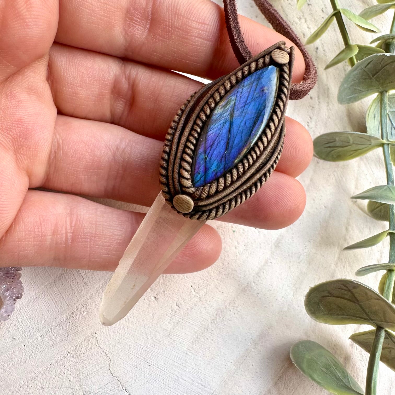 Handmade talisman necklace with lemurian quartz