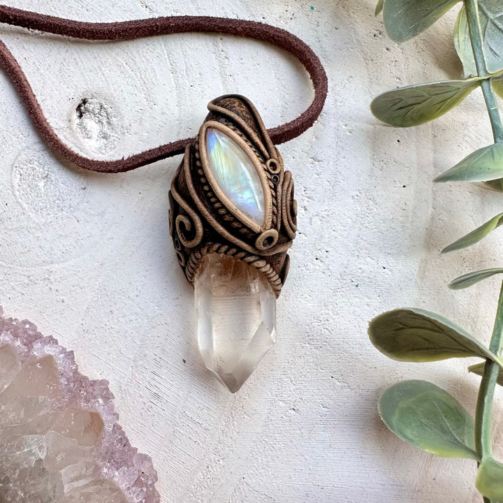 Handmade necklace with lemurian quartz and moonstone