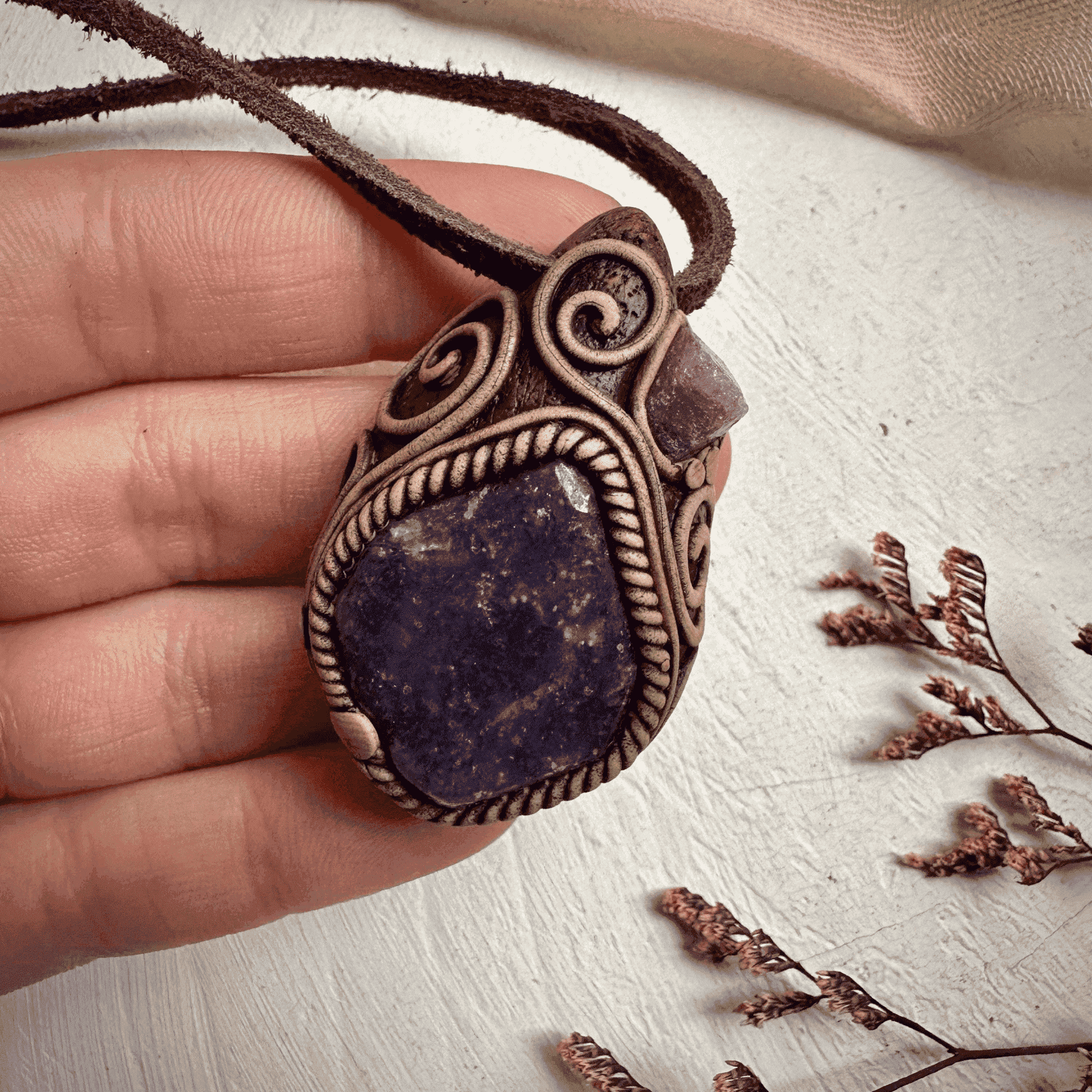 Lepidolite and Raw Ruby Pendant Necklace - FairyGardenGlow