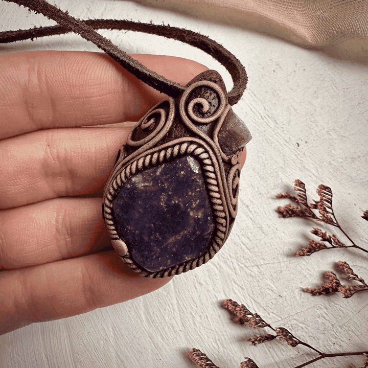 Lepidolite and Raw Ruby Pendant Necklace - FairyGardenGlow