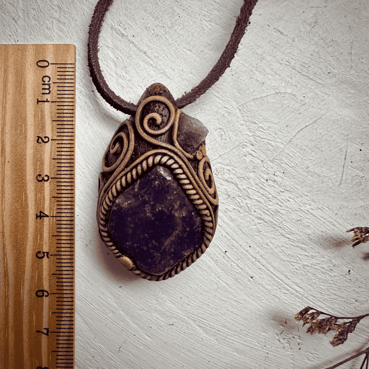 Lepidolite and Raw Ruby Pendant Necklace - FairyGardenGlow