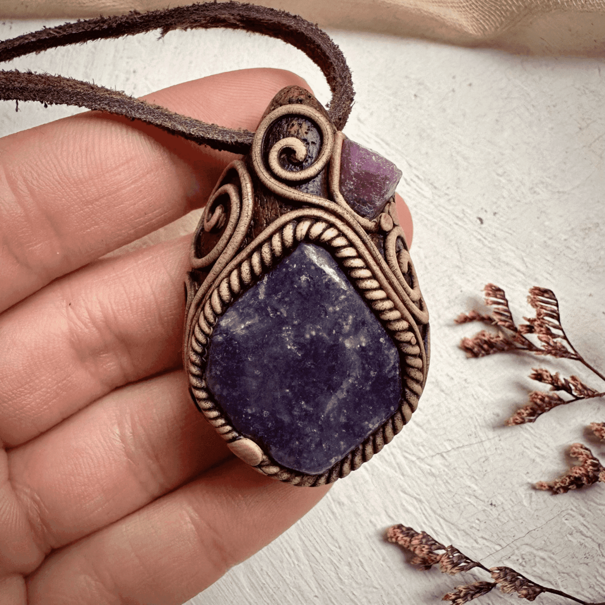 Lepidolite and Raw Ruby Pendant Necklace - FairyGardenGlow
