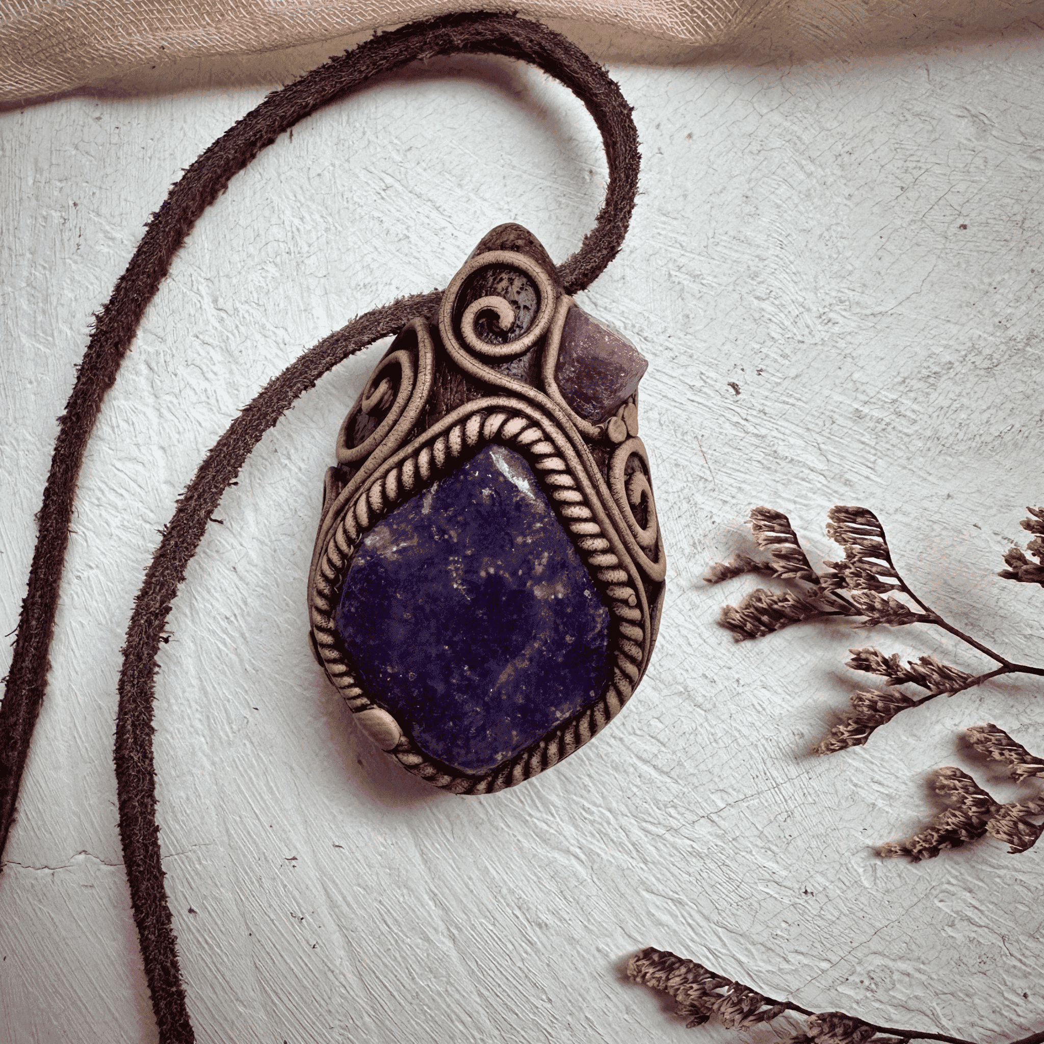 Lepidolite and Raw Ruby Pendant Necklace - FairyGardenGlow