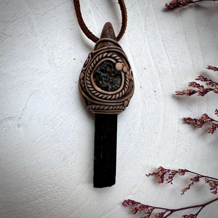 Long Citrine Point Rainbow Moonstone and Ruby Wand / Pendant - FairyGardenGlow