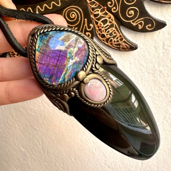 Spiritual healing jewelry with Rainbow Obsidian and Labradorite