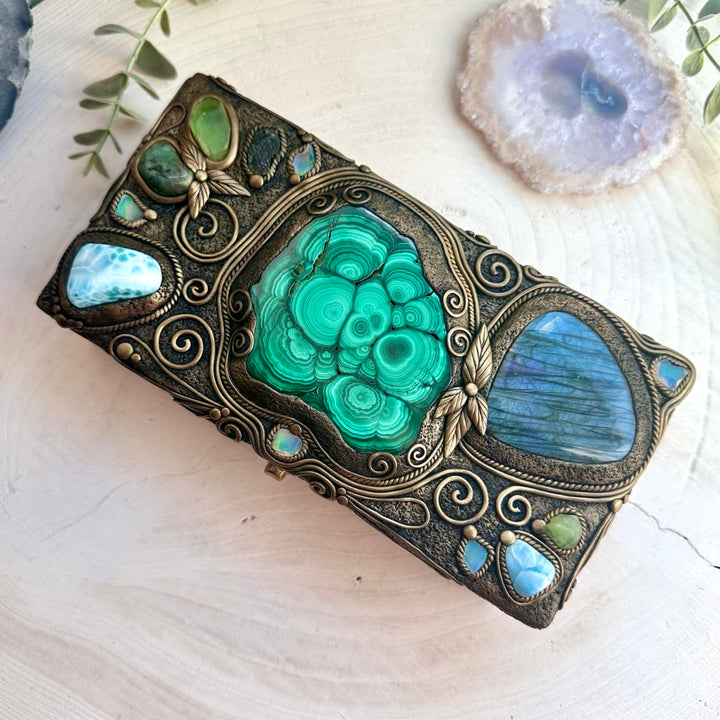 Handmade gemstone altar decor box with healing crystals