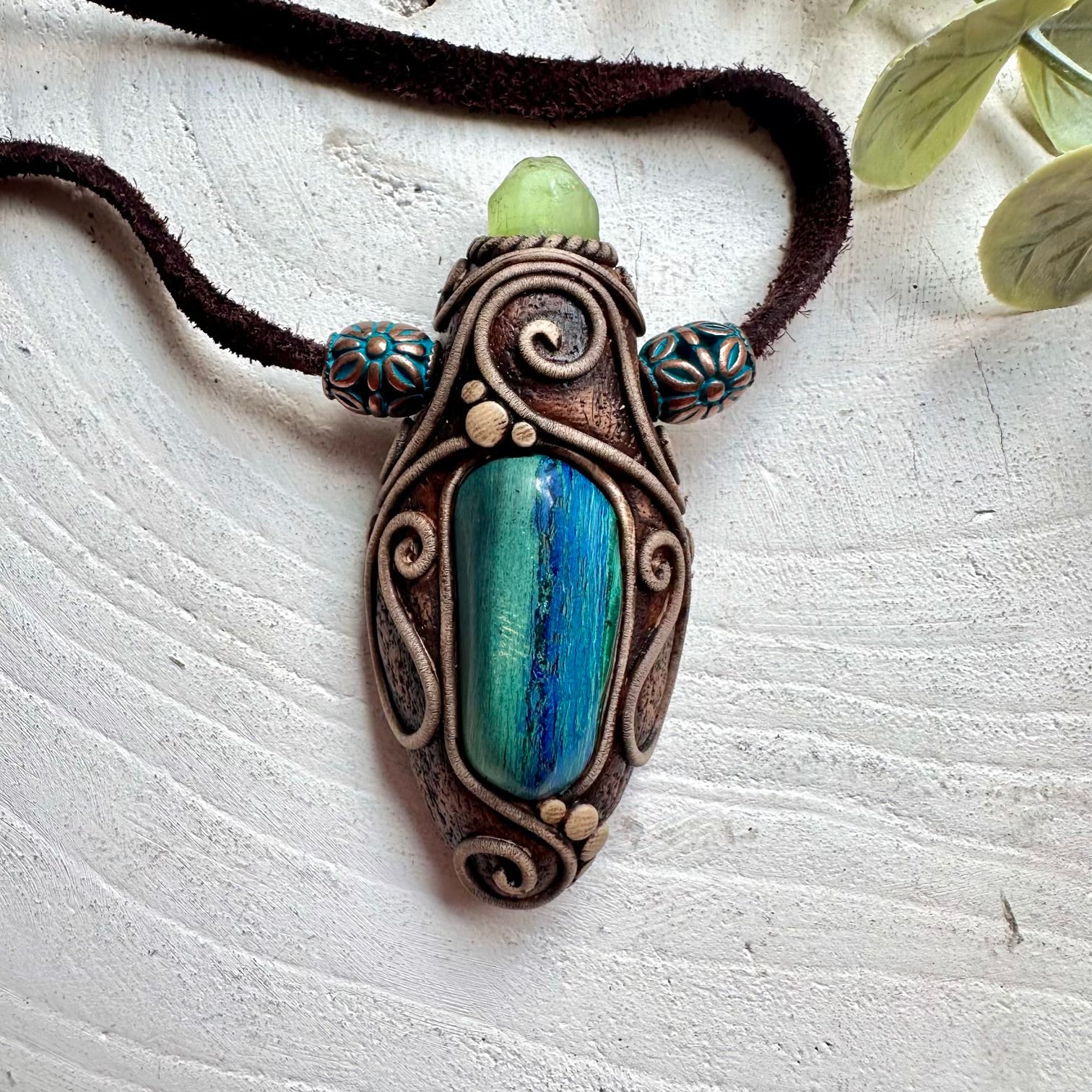 Malachite Azurite and Raw Peridot natural spiritual gemstone jewelry