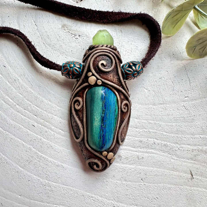 Malachite Azurite and Raw Peridot natural spiritual gemstone jewelry