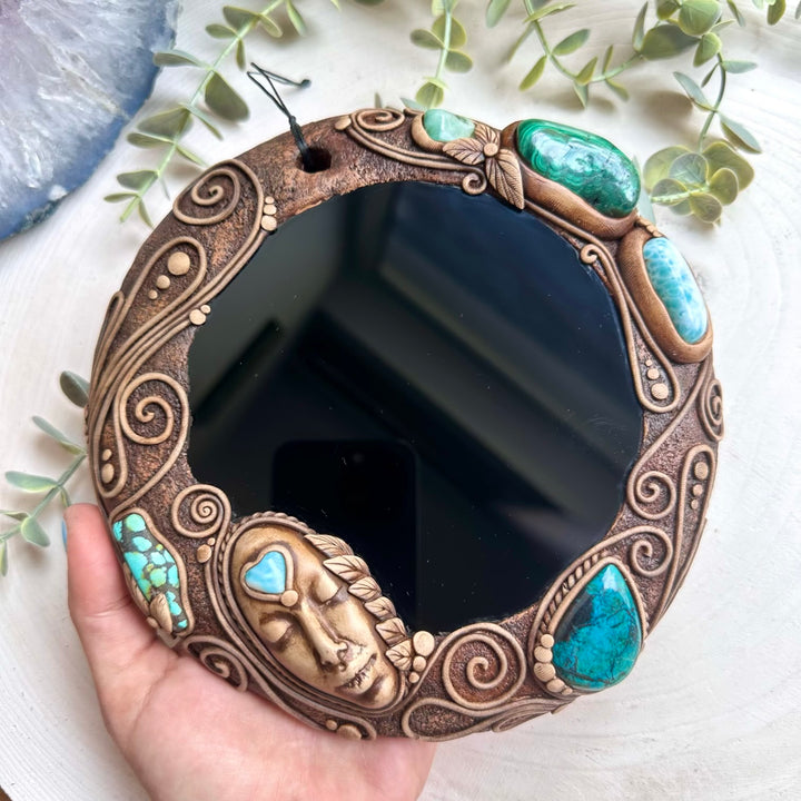 Boho crystal wall hanging with black obsidian and healing gemstones