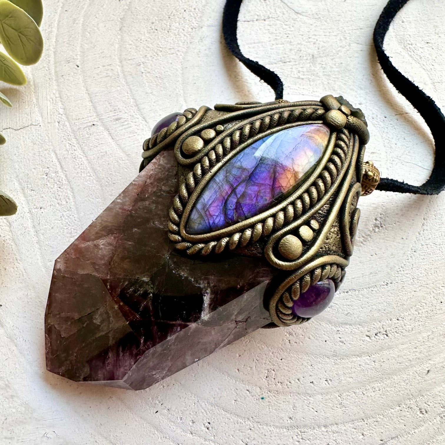 Natural crystal jewelry featuring Super Seven Quartz with Amethyst and Labradorite accents.