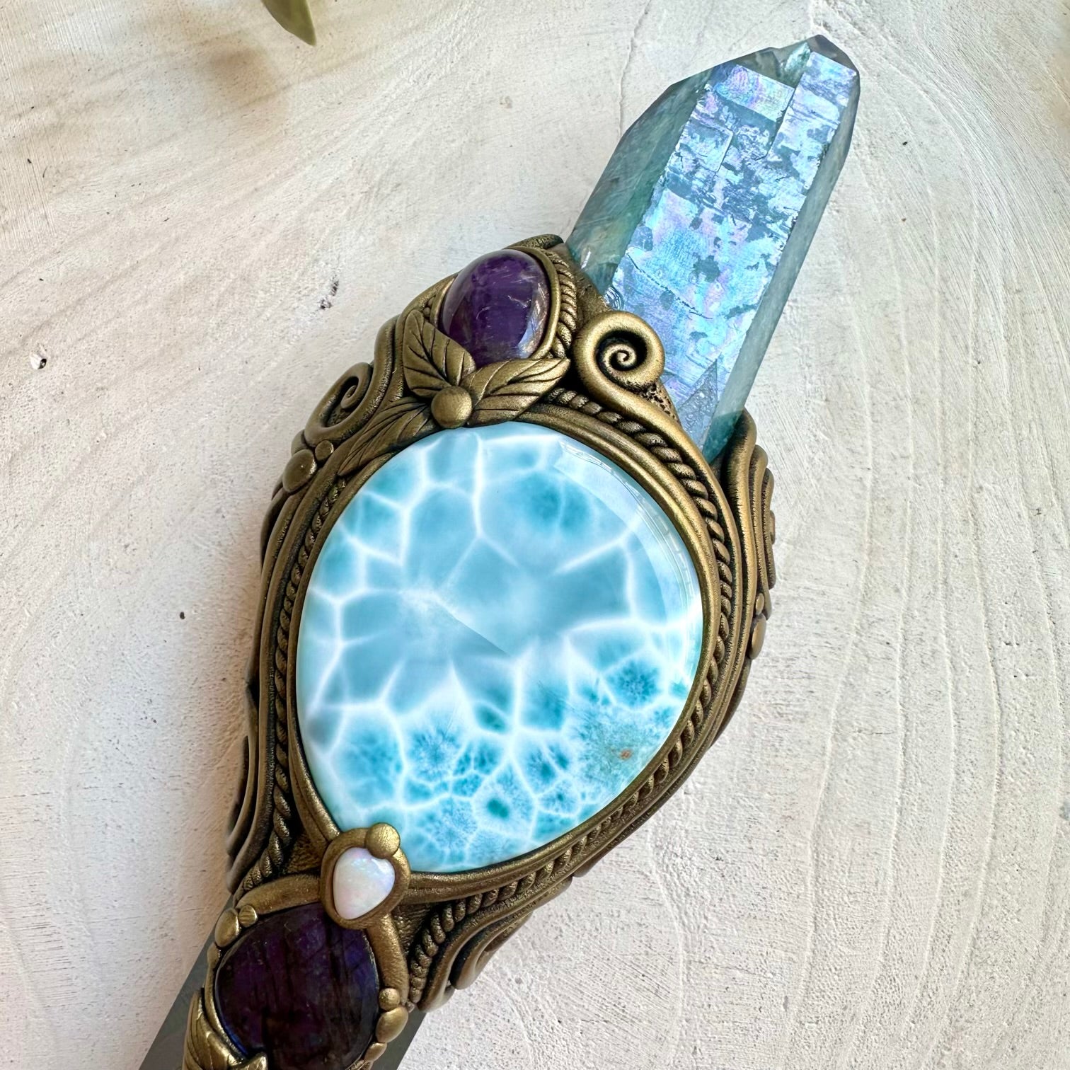 Handmade spiritual wand crafted with genuine natural crystals for meditation, rituals and energy work.