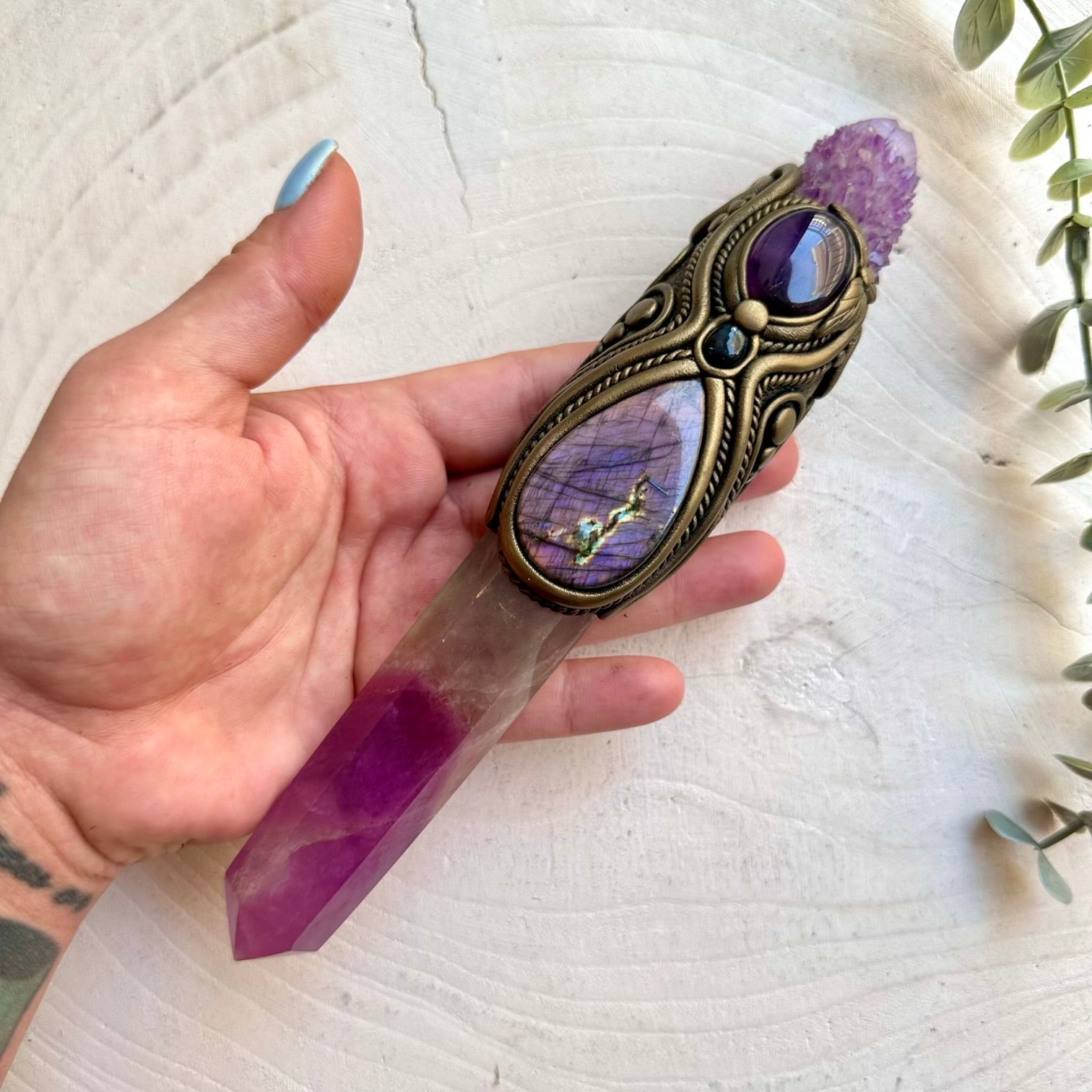 Handmade ritual tool designed with natural crystals for meditation, energy work and intention setting.