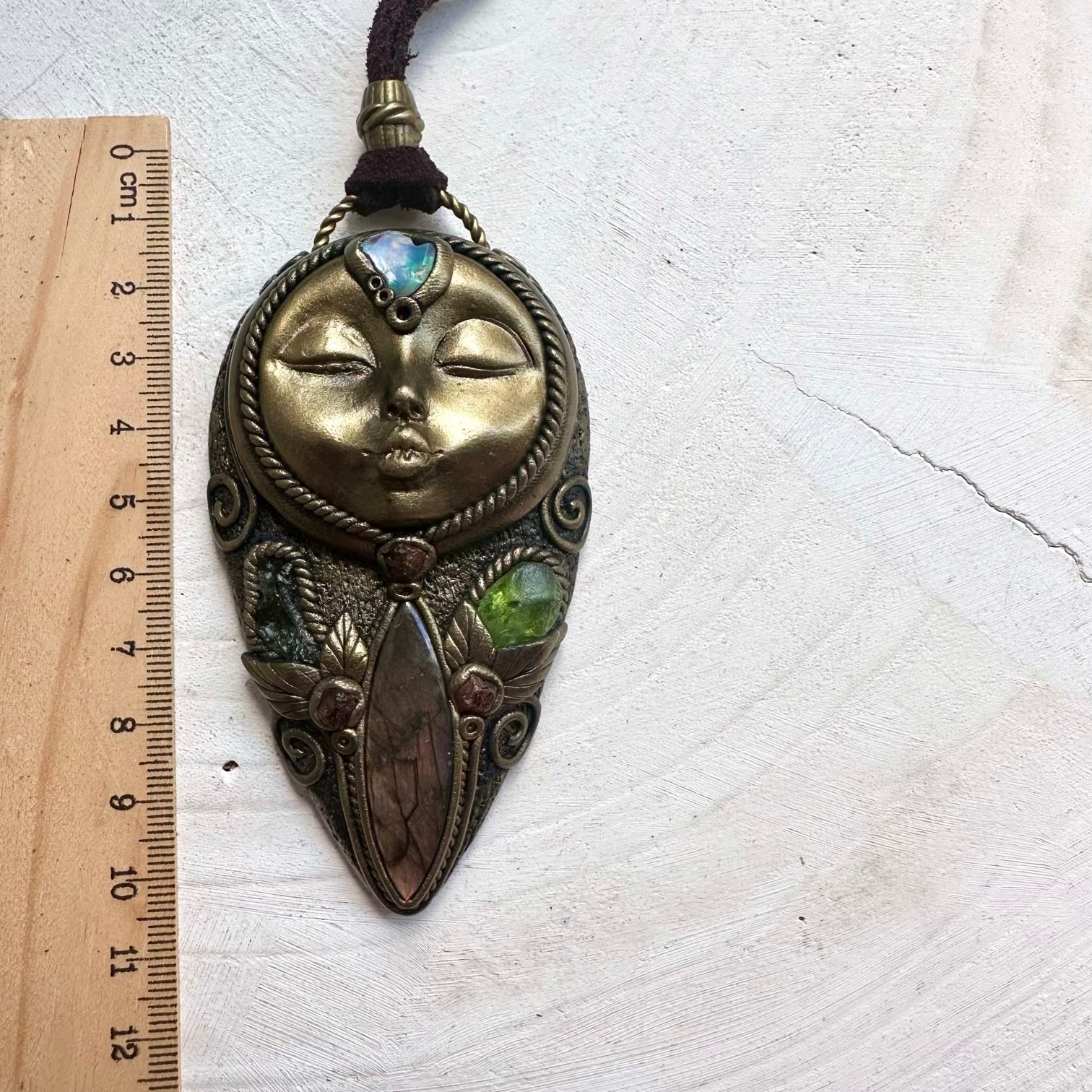 Unique handcrafted goddess amulet pendant necklace with unique healing crystals