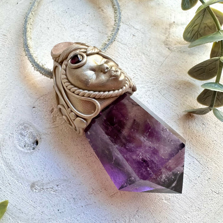 Divine feminine crystal jewelry featuring Amethyst Point and Morganite
