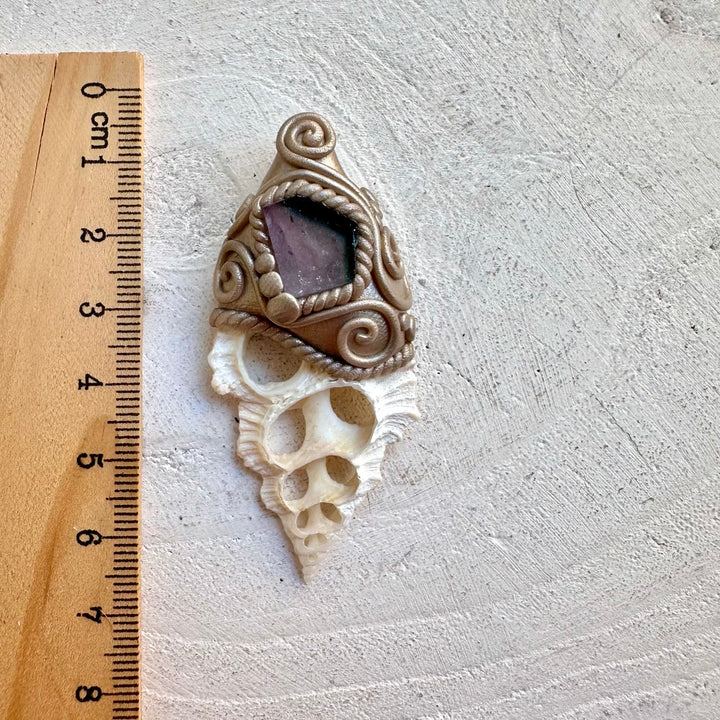 Seashell Slice & Bi-Color Tourmaline Necklace – Unique Healing Crystal Jewelry