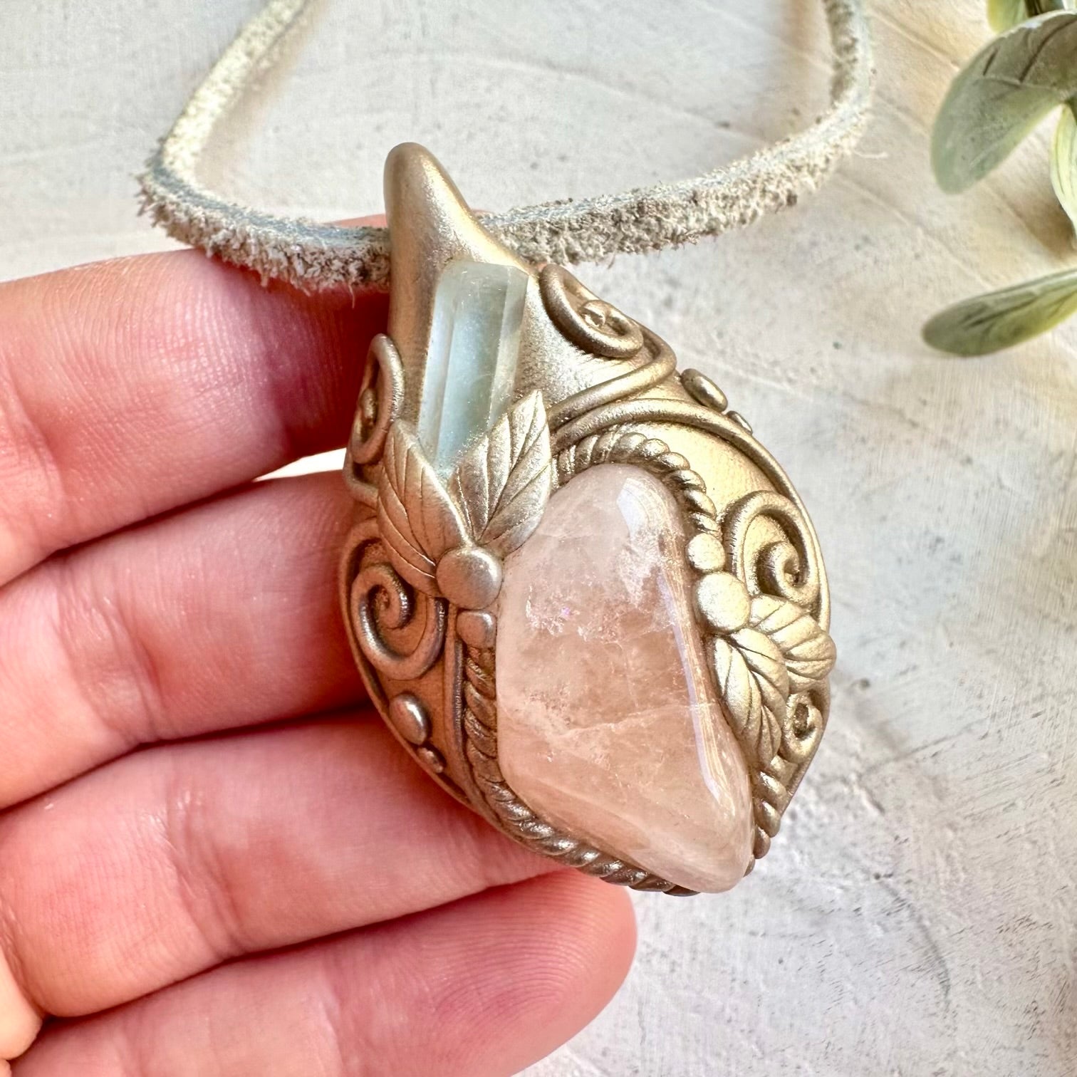 Healing stone necklace crystal talisman for emotional balance and compassion