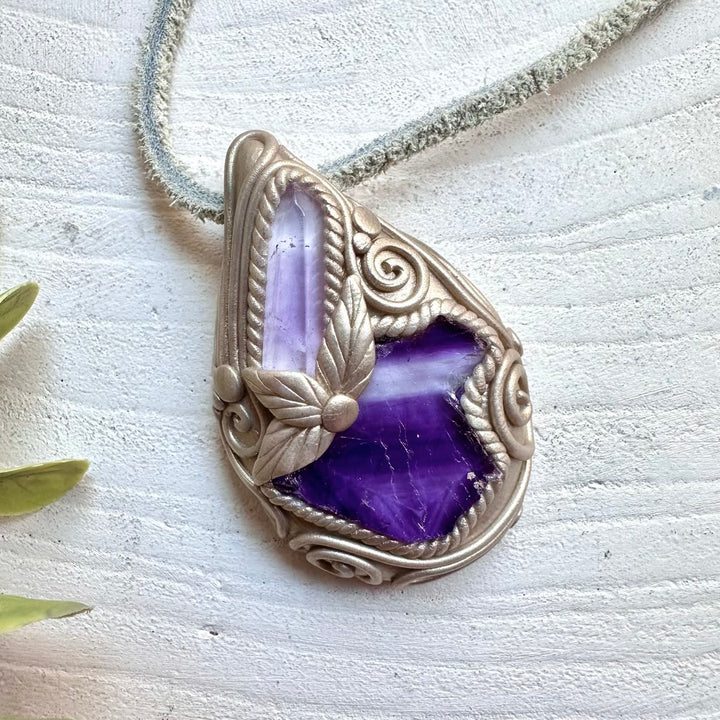Handmade gemstone necklace polished Vera Cruz amethyst spiritual jewelry