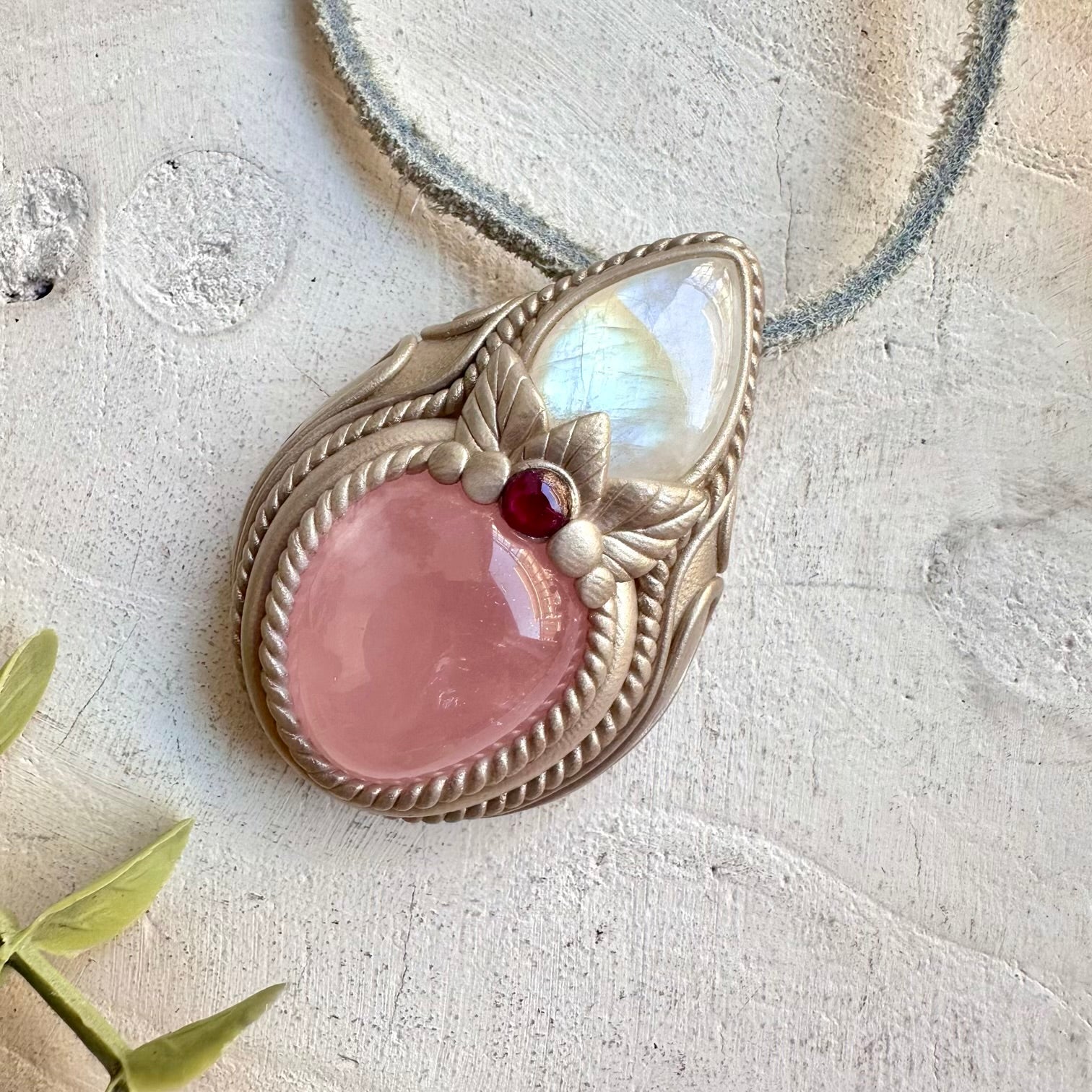 Healing crystal necklace fantasy jewelry with pink gemstone pendant