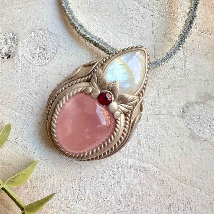 Healing crystal necklace fantasy jewelry with pink gemstone pendant