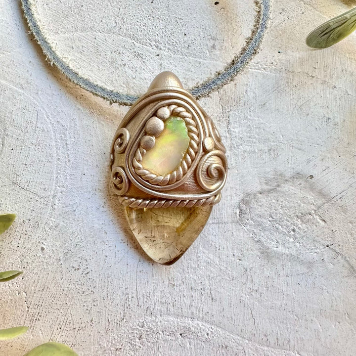 Healing crystal necklace unisex jewelry citrine opal pendant