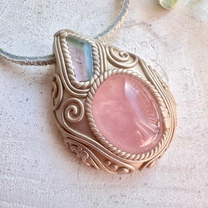 Healing stone necklace crystal talisman for heart chakra activation and inner peace