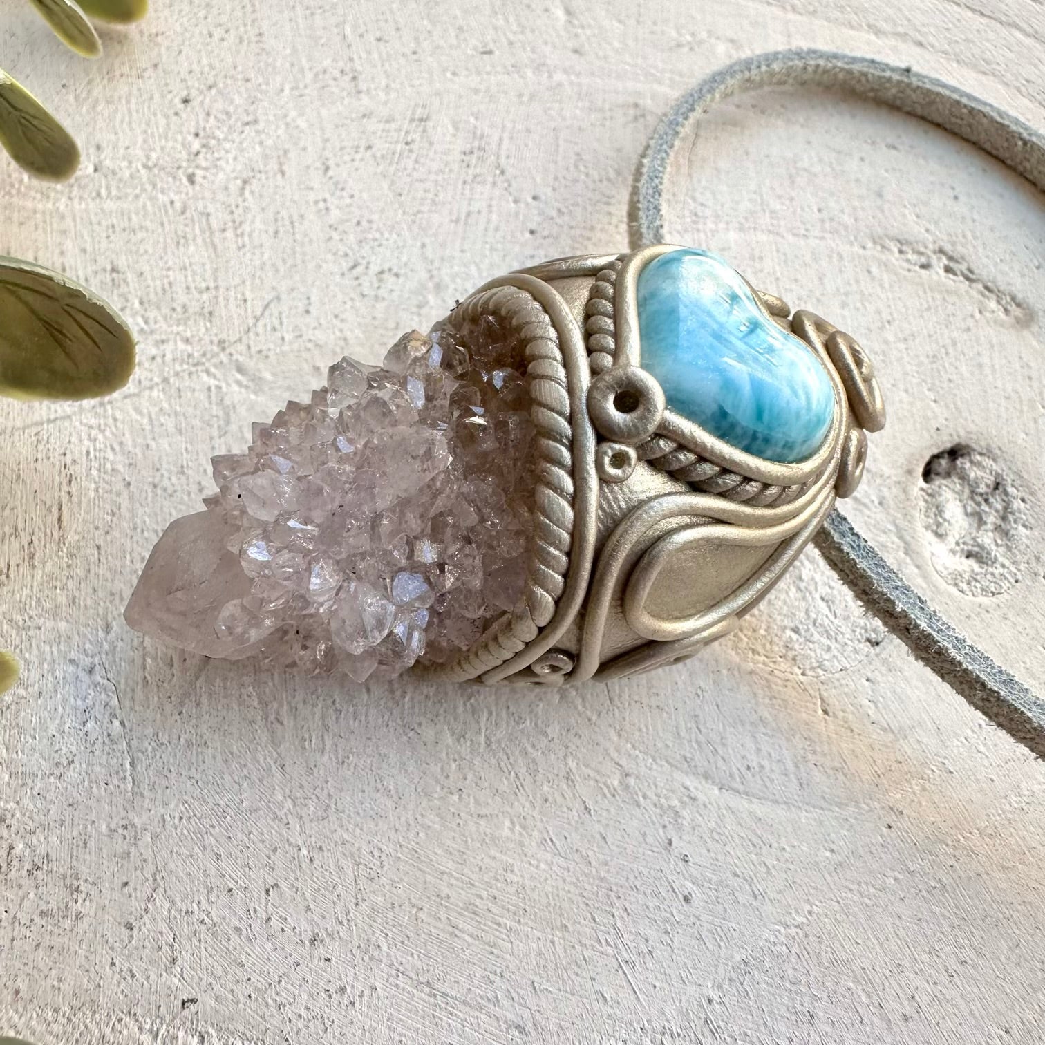 Handmade talisman necklace with larimar heart