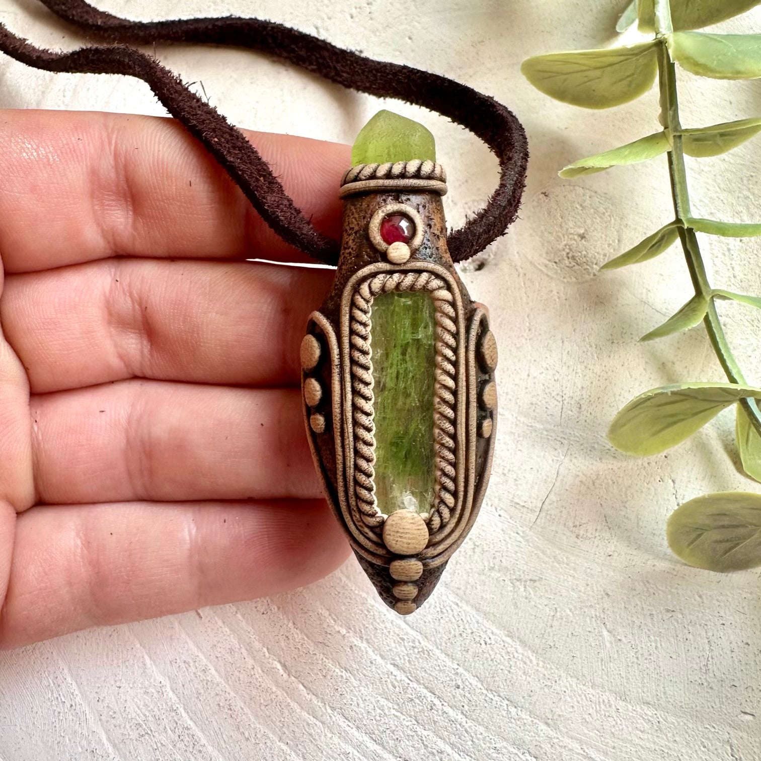 Boho healing crystal jewelry with Green Kyanite for balance, growth and emotional harmony
