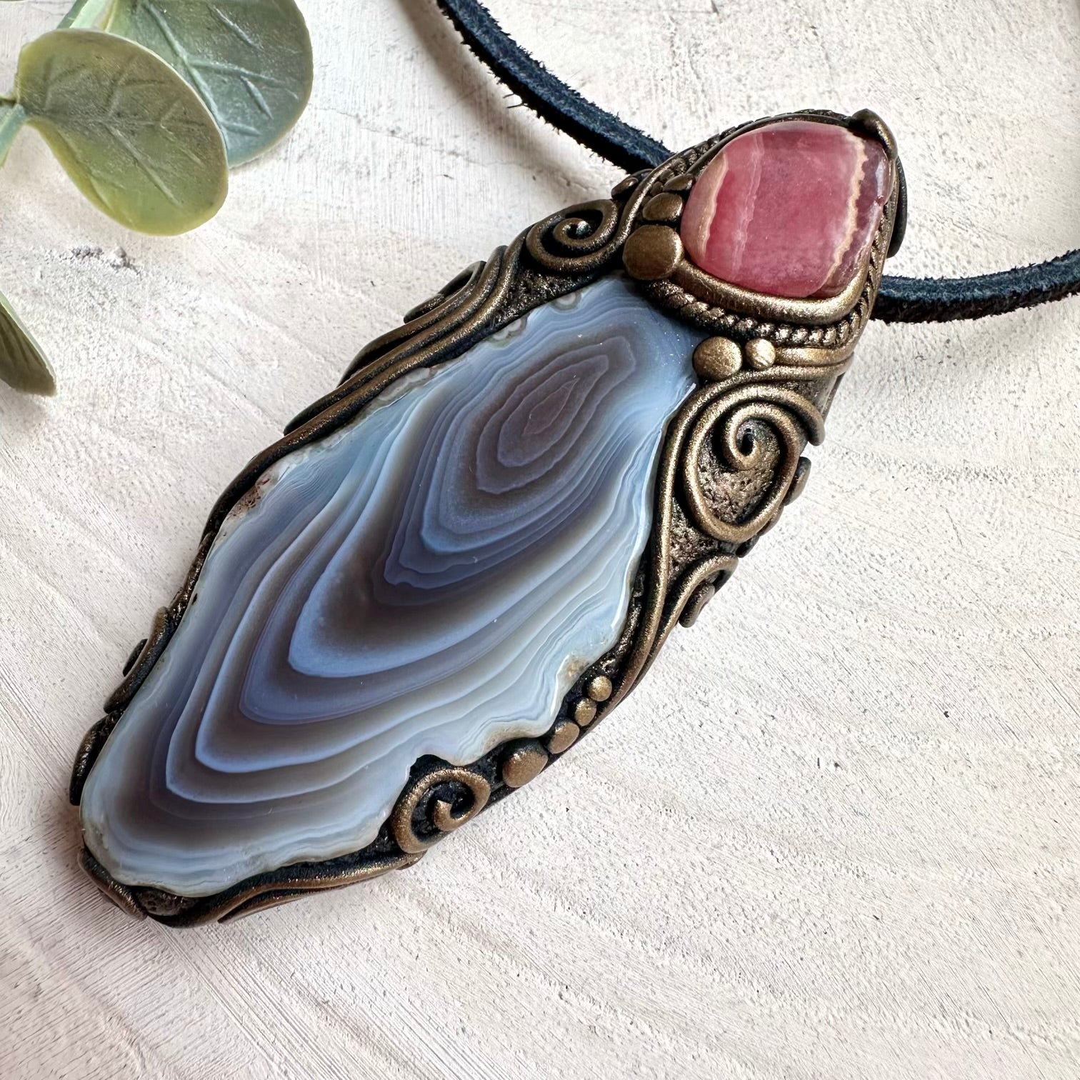 Metaphysical healing crystal pendant necklace with natural Botswana agate mineral beauty