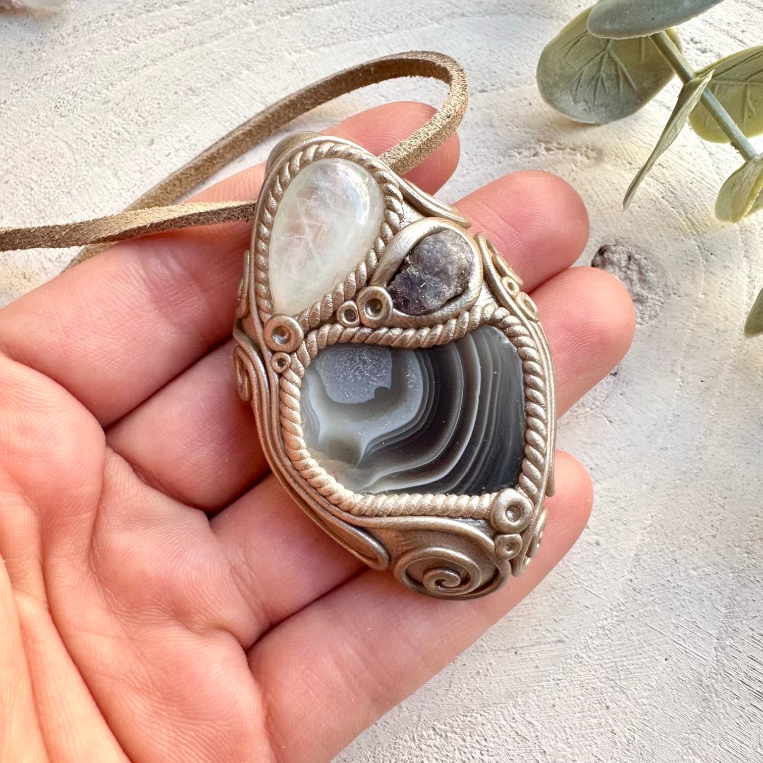 Crystal necklace designed for grounding intuition and clarity
