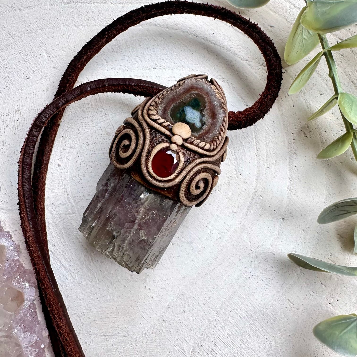 Aragonite amethyst and garnet unisex spiritual jewelry