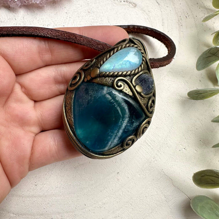Fluorite moonstone and tanzanite unisex spiritual jewelry